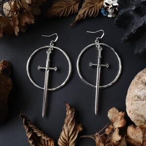 Gothic Sword Big Hoop Earrings | Sword Hoop Earrings | Tarot Hoop Earrings | Gothic, Wario, Vikings, witchy, medieval, equinoxart, viking