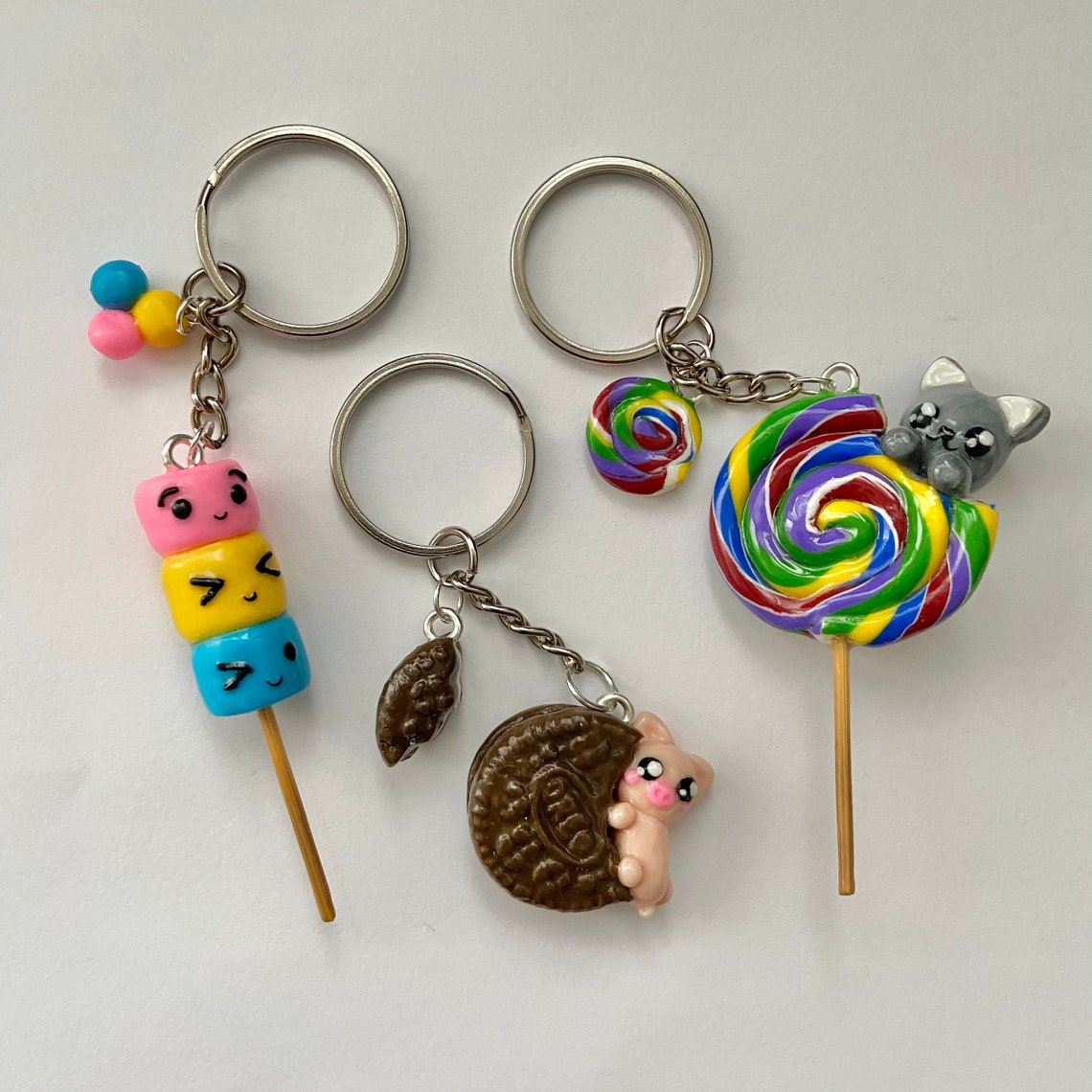 Polymer Clay Keychains Marshmallow Lollipop Cat Oreo Pig Etsy