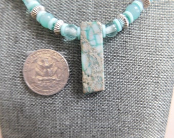 Gray and Aqua Stone Pendant Necklace