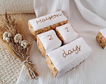 Lightweight monthly milestone blocks, Month blocks for pregnancy tracker, Boho baby countdown blocks, Pregnancy congratulations gift