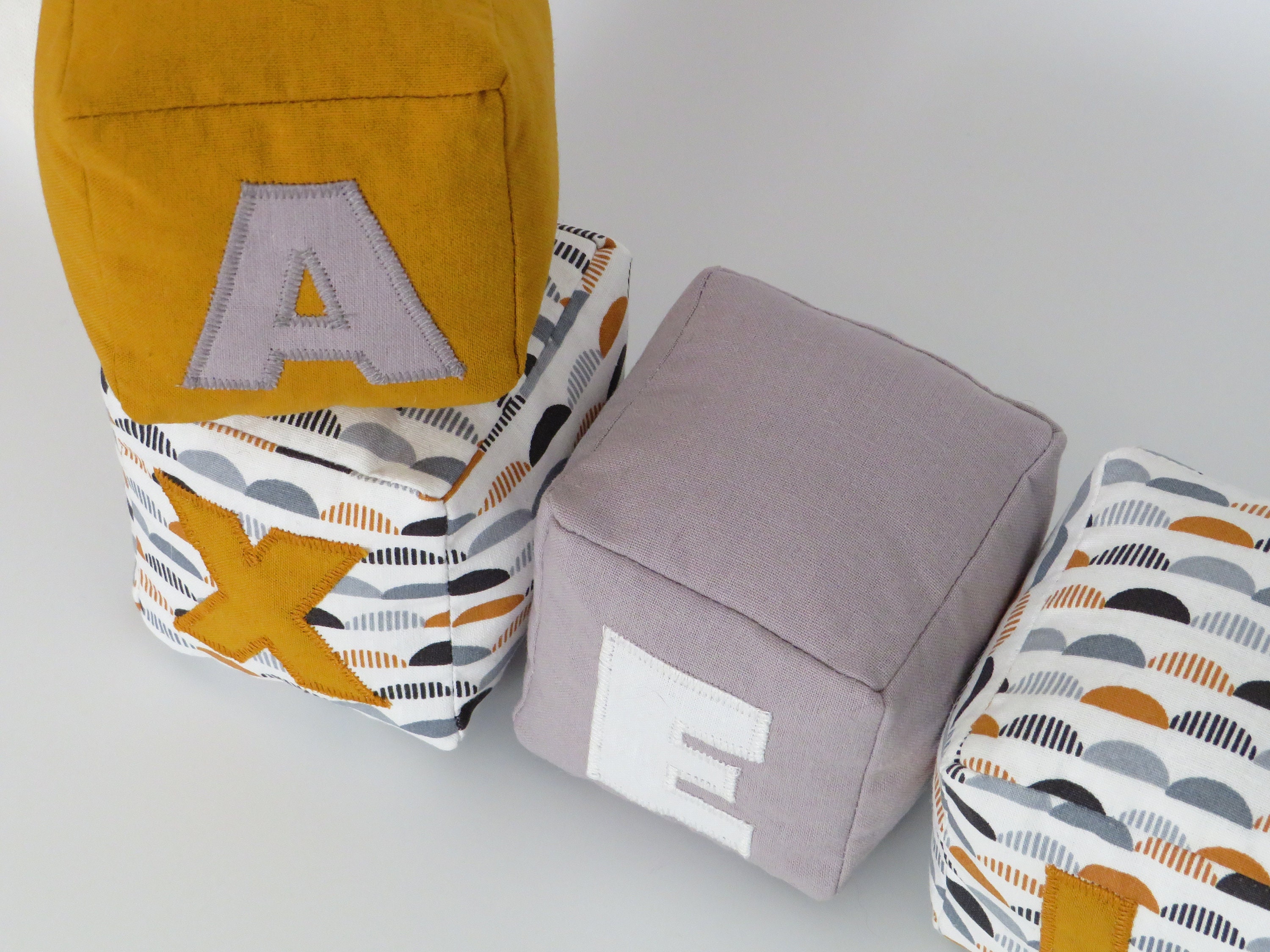educational baby toy name to decorate nursery baby gift personalized wave print mustard color and gray color letters blocks for babies