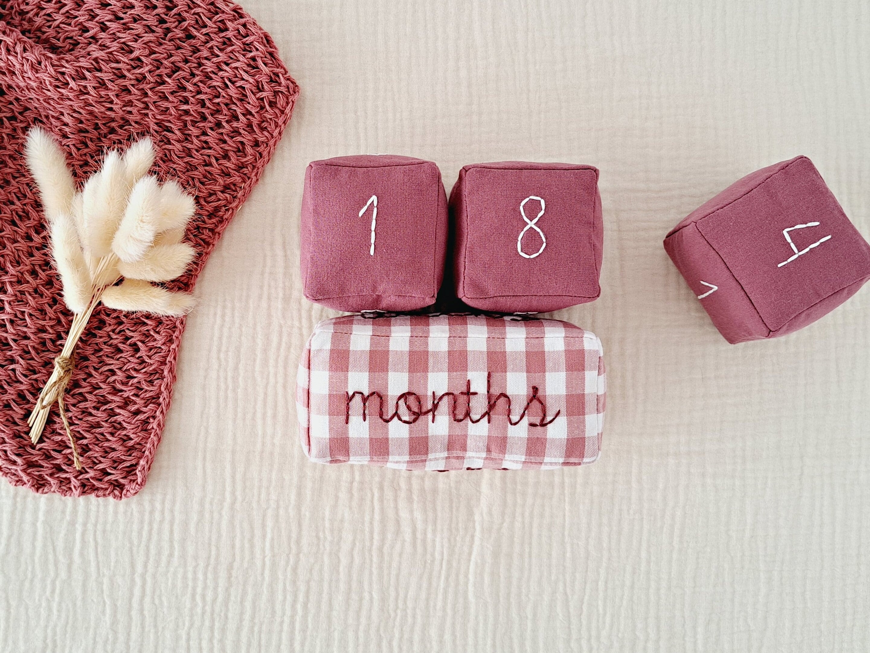 Newborn Milestone Blocks Gingham Baby Month Blocks Pink Age Etsy