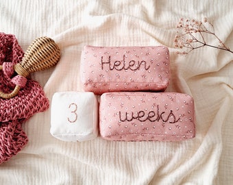 Baby monthly blocks, Floral age milestone blocks, Pink and white month blocks, Soft milestone blocks for baby photo, First baby gift for mom