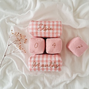 Bloques de tela de cuadros vichy rosas para fotos de hitos del bebé: regalo personalizado para recién nacidos y baby showers