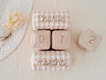 Gingham baby milestone blocks, Custom name age blocks set, Beige and white checkered month blocks, Personalized gift for new mom product logo