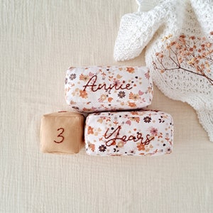 Bloques de hitos mensuales para bebés de estilo bohemio con nombre bordado a mano: regalo personalizado para recién nacidos en tonos tierra