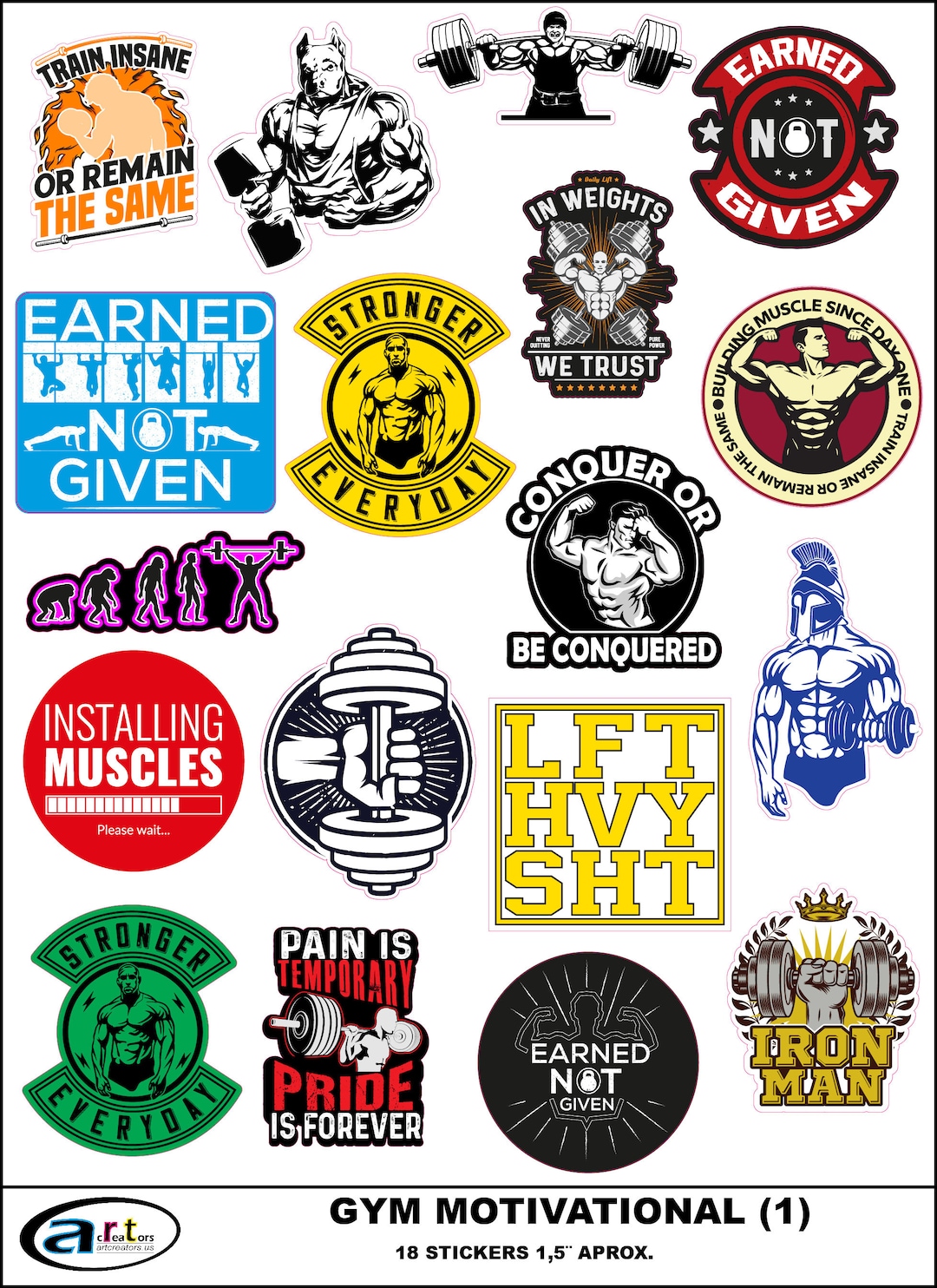 Vinyl Stickers Gym Motivational Waterproof Sheet of 18 Stickers 1.5 ...