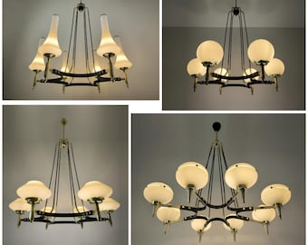 Incredible SET of 4 Stilnovo chandeliers by Bruno Gatta from the late 1950s, with different glass arrangements. Please read the description:
