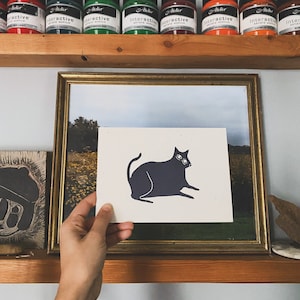 The Cat That Got Away Block Print