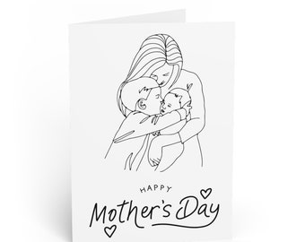 Grußkarten - Muttertag, Mutter mit Junge und Mädchen