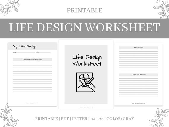 Printable Life Design Worksheet Lifestyle Planner Life | Etsy