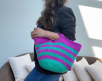 Crochet trendy Handbag green and purple