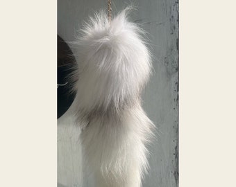 Marble Fox tail keychain, costume piece, tail attachment, white fox tail, genuine fur