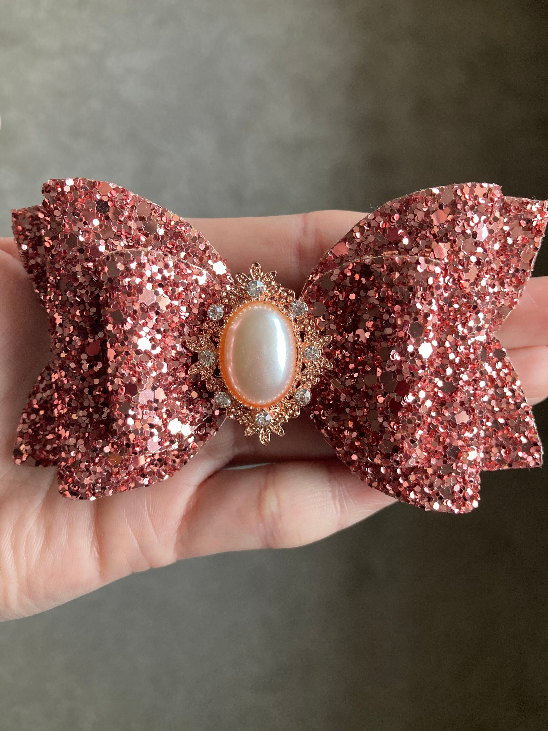 Rose gold glitter embellished bow Etsy