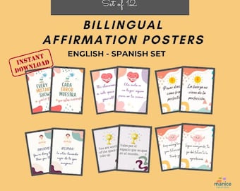Bilingual Classroom Posters: Spanish & English Affirmation Quotes (PDF Downloadable Prints)