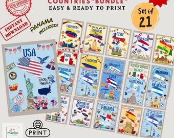 NEW VERSION Spanish Latino Countries  21 Posters: Classroom Decor, Culture Prints (Instant Download)