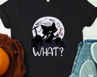 Killer Zwarte Kat, Zwarte Kat Shirt, Kat met Mes, Moord Kat, Grappig Kat Shirt, Kat Lover Gift, Halloween Gift