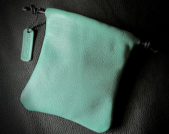 Leather Golf Valuables Pouch - DESERT TEAL - Handmade with Italian Pebble Grain Leather