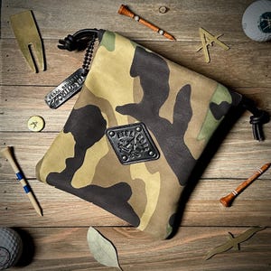 Camo Nubuck Leather Golf Valuables Pouch - Limited Edition - Black Leather Patch