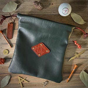 Limited Edition Golf Valuables Pouch – Dark Pine Green and American Walnut Italian Leathers - Large