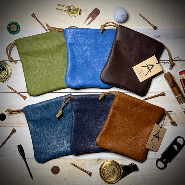 Leather Golf Valuables Pouch - Handmade with Italian Pebble Grain Leather