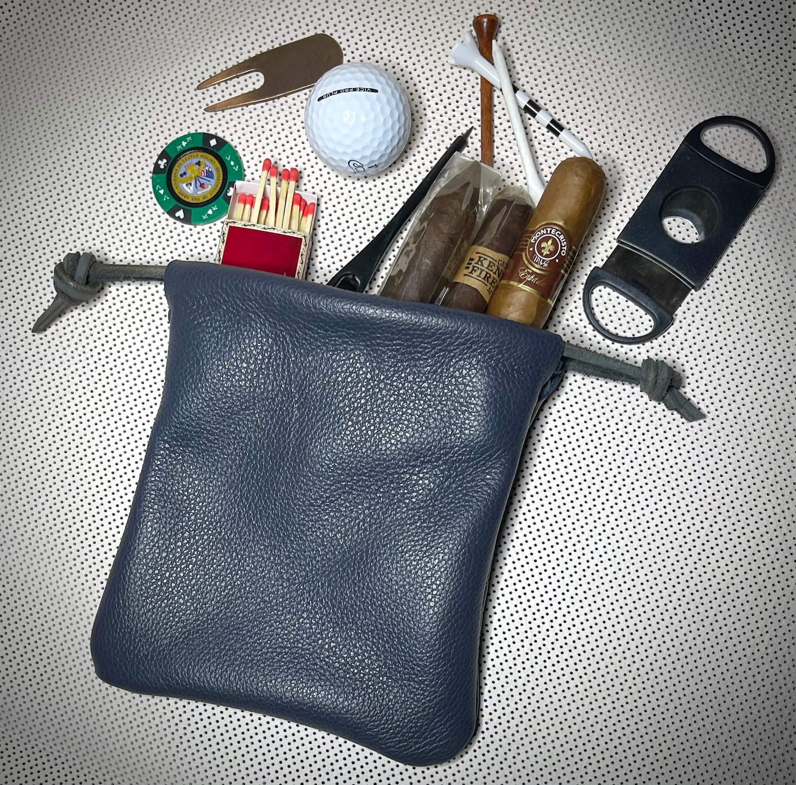Leather Golf Valuables Pouch Handmade With Italian Pebble Grain Leather