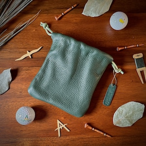 Leather Golf Valuables Pouch - DARK GREEN - Handmade with Italian Pebble Grain Leather
