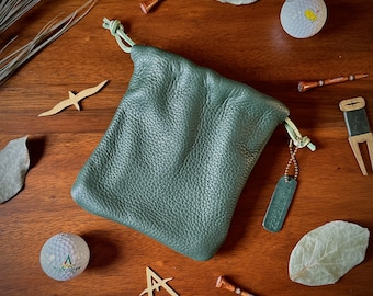 Leather Golf Valuables Pouch - DARK GREEN - Handmade with Italian Pebble Grain Leather