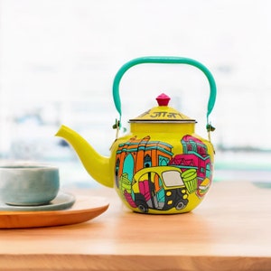 Hand Painted Stainless Steel Kettle For Tea Traditional Indian Teapot Colorful Handmade Kitchen Colourful Holi Gifts