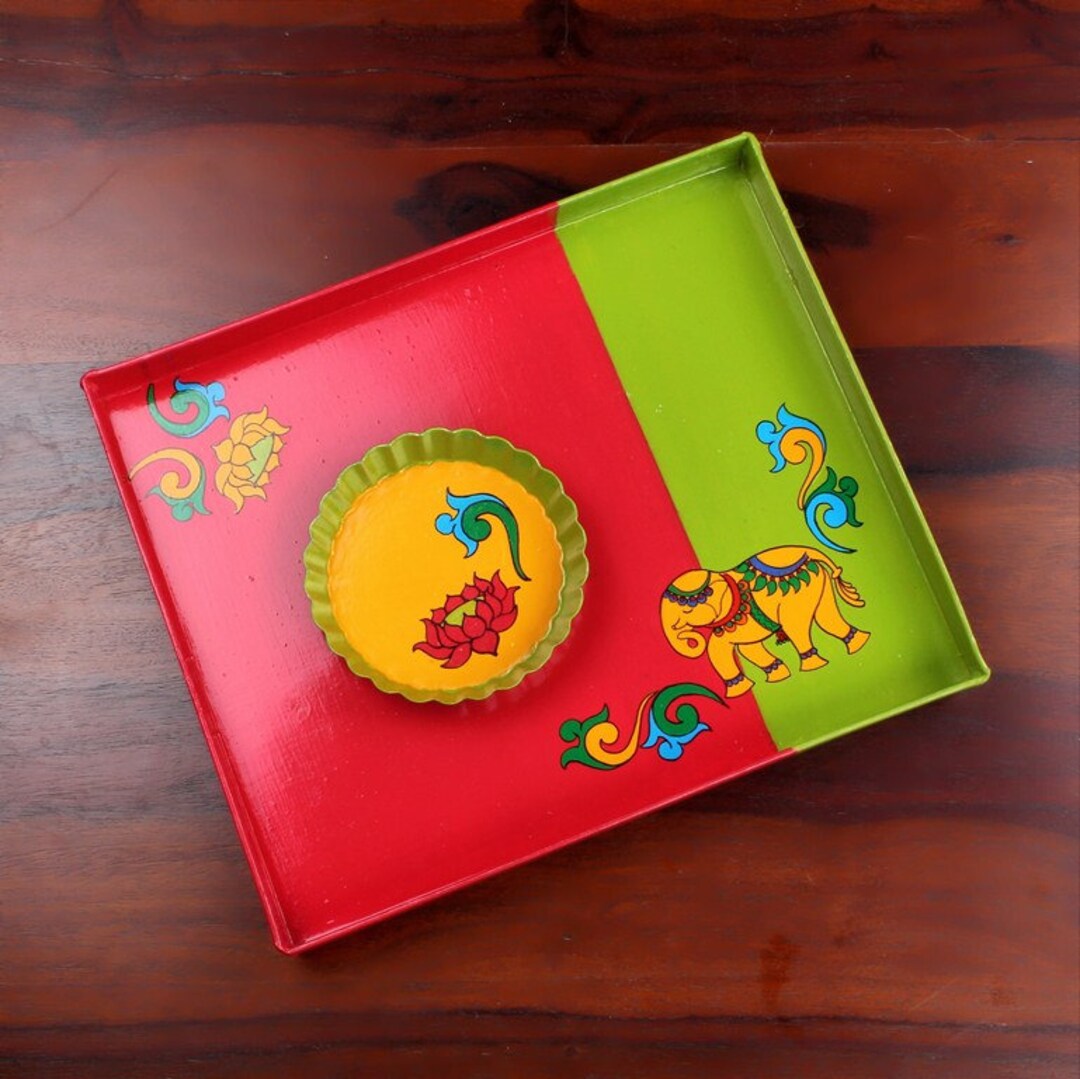 Handpainted Tray for Coffee Table With Plate Kitchen Tray Rectangular