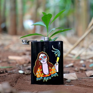 Stainless Steel Indian Hip Flask Bachelor Party Gift For Groom Holi Gift Indian Boho Girl Dum Maaro Dum Print