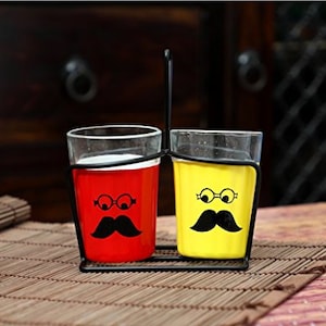 Hand Painted Cutting Chai Glass Set of Desi Tapri Tea Glass And Stand Handmade Home Decor Holi Gifts For Her 90 ml each