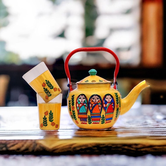 Hand Painted Indian Traditional Tea Kettle Handmade Colourful Tea Pot Chai  Kettle Gift for Tea Lovers Christmas Gifts Home Decor 