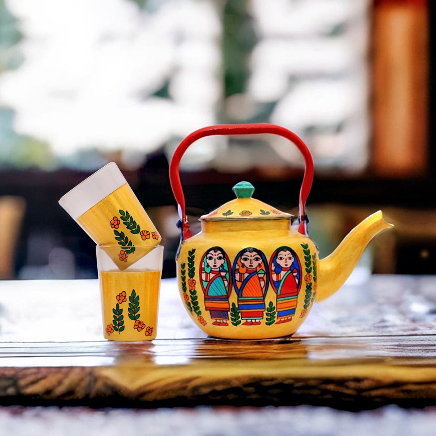 Hand Painted Decorative Tea Kettle Indian Colorful Chai Pot Handmade Gift  for Mother Delhi Theme Kettle Christmas Gifts Home Decor 
