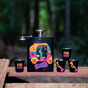 Stainless Steel Hip Flask Set With Cups And Funnel Whiskey Glass Bachelor Party Groomsmen Gift for Holi Hip Flask Black For Best Man, 230ml