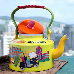 Hand Painted Decorative Tea Kettle Indian Colorful Chai Pot Handmade Gift For Mother Delhi Theme Kettle Holi Gifts For Her Home Decor