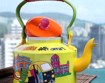Hand Painted Decorative Tea Kettle Indian Colorful Chai Pot Handmade Gift For Mother Delhi Theme Kettle Holi Gifts For Her Home Decor