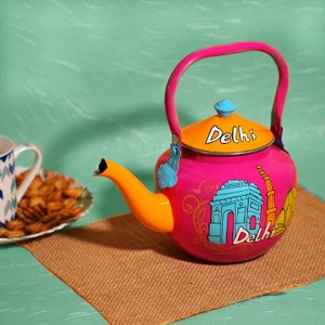 Hand Painted Tea Kettle Indian Traditional Colorful Teapot Handmade Gift For Mother Delhi Theme Kettle Colourful Holi Gift For Home Decor