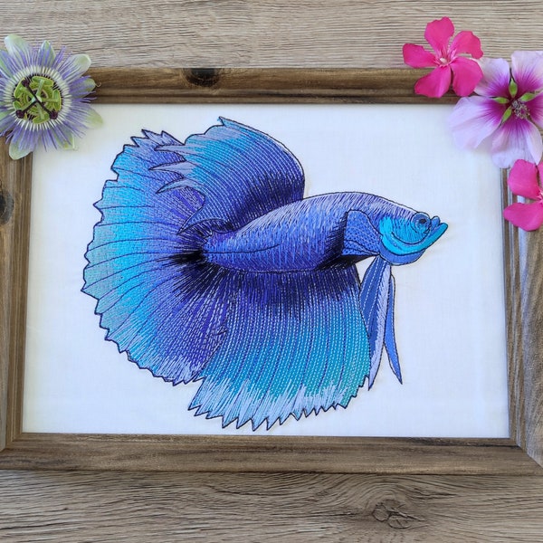 Tableau Poisson Combattant Broderie