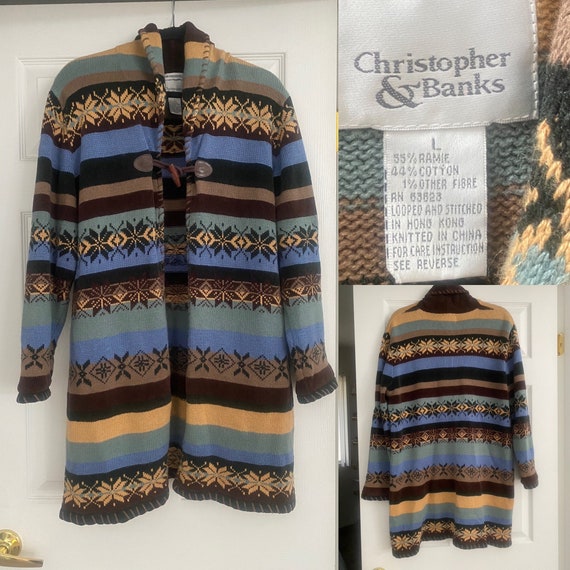 Vintage Christopher Banks Cardigan Sweater 2001 Ramie and Cotton Hand Embroidered Large Etsy