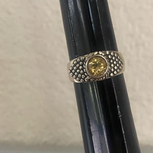 Vintage Lemon Quartz Crystal and Sterling Silver Ring/ Size 8 / stamped 925 / 2000
