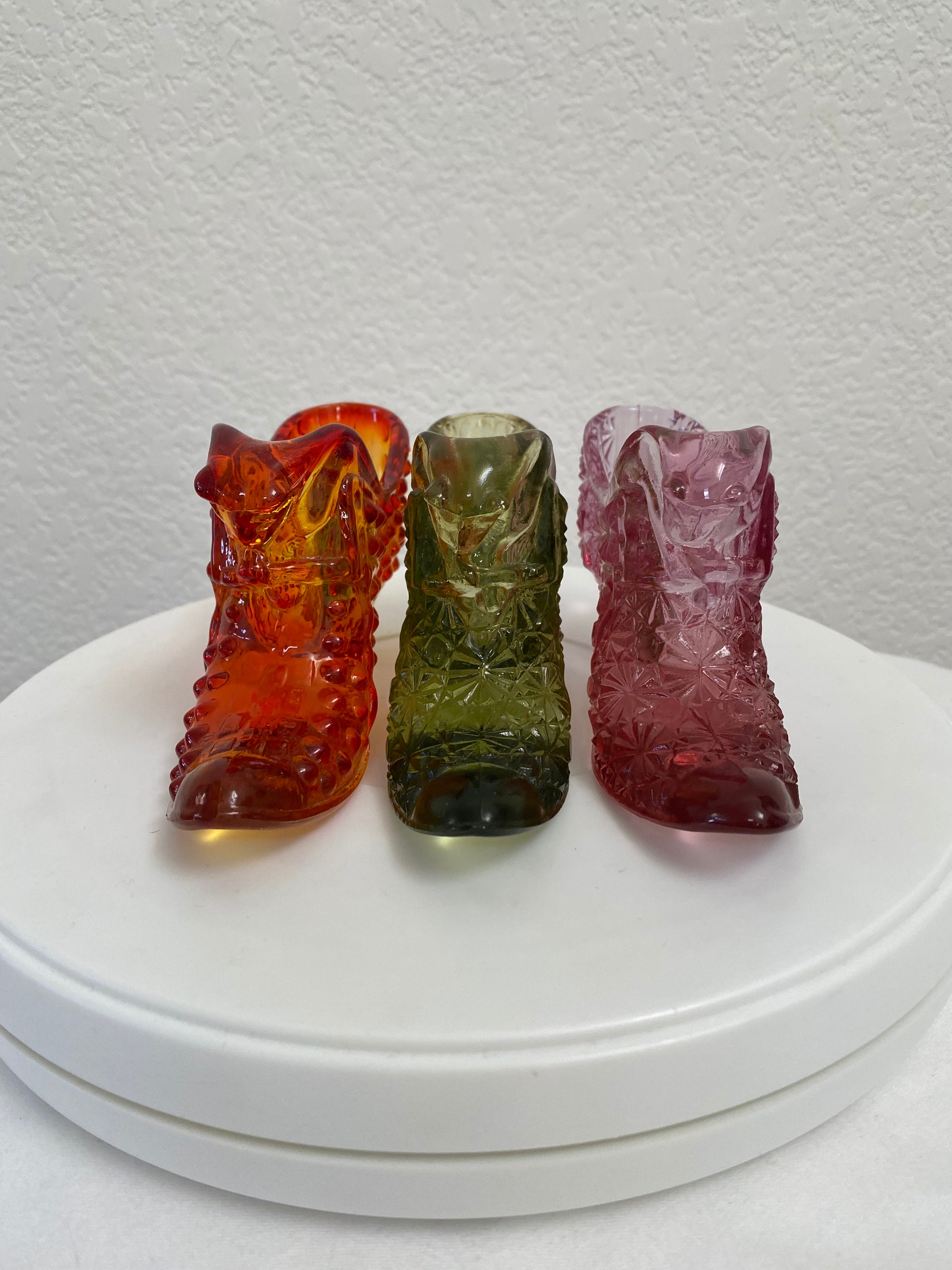 Set of 3 Vintage Fenton Glass Shoes Hobnail and Daisy & Button Pattern