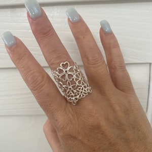 Vintage Sterling Silver Open Flower Statement Ring/ Size 7.5/ stamped 925 / NOS/ 1990s