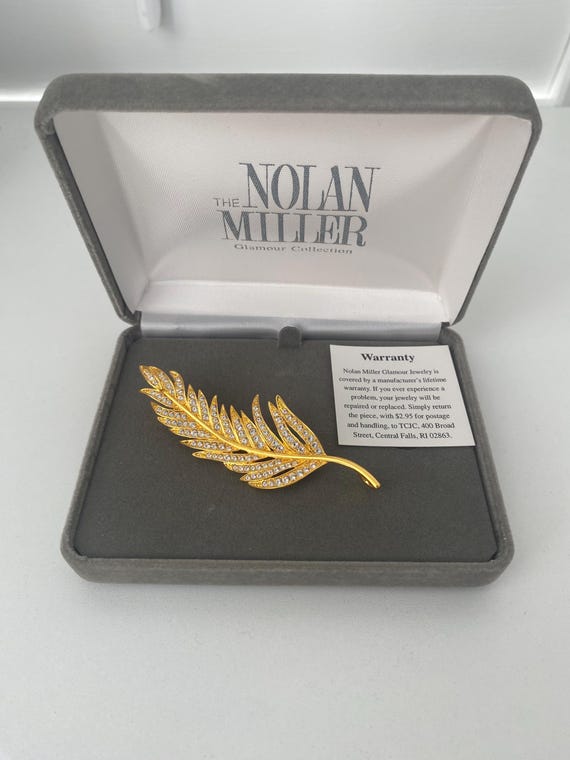 Vintage Nolan Miller Goldtone and Rhinestone Brooch / 1980s  display picture 1