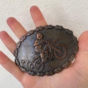 Vintage Belt Buckle Motorcross Dirt Bike Cycling Racing / 1970s/ Hong Kong
