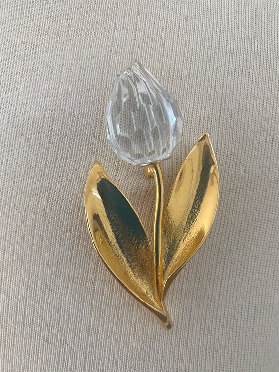 Vintage Gold Tone and Swarovski Crystal Flower Br… - image 8