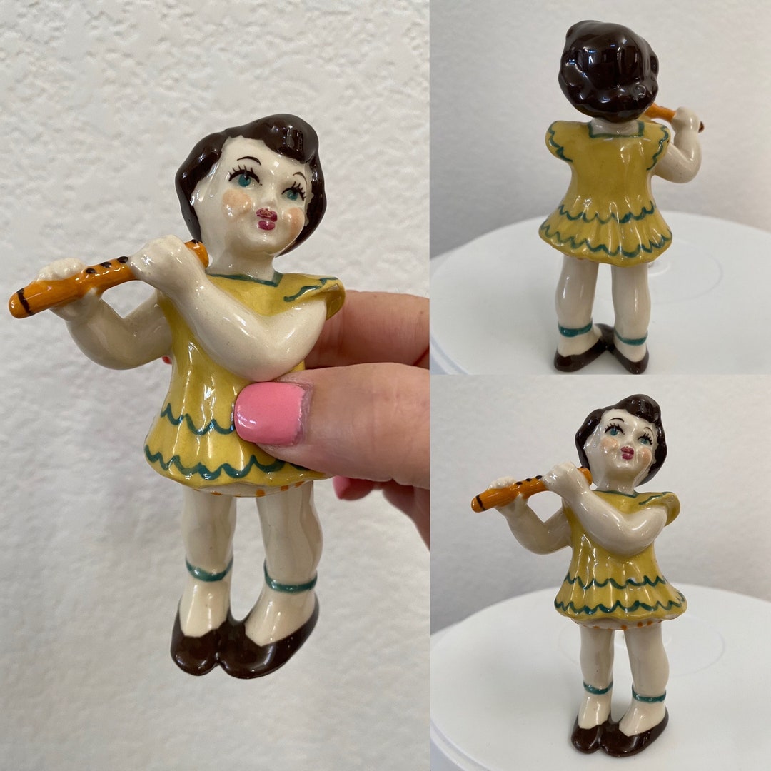 Vintage Porcelain Girl Playing Flute Figurine Etsy