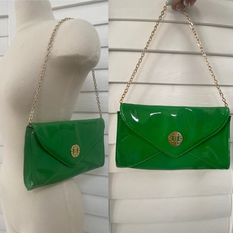 green patent leather purse