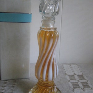 Avon Vintage Glass Opalescent Swirl Perfume Vanity Bottle Candlesticks Sweet Honesty Cologne Original Box