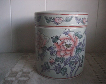 Vintage Chinoiserie Large Tea Caddy Chinese Lidded Jar Tobacco Canister